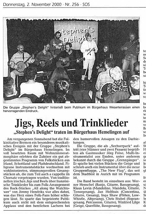 20001102WK - Artikel nach unserem Auftritt im B&uuml;rgerhaus Hemelingen